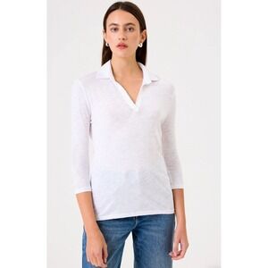 GOLDIE Lewinter 3/4 Sleeve Polo Tee White Pima Cotton Womens Size M Casual Basic